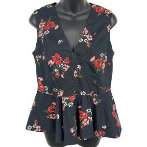 Rebecca Taylor Mrgurite Top Blouse 6 Black Red Floral Peplum Sleeveless NWT New